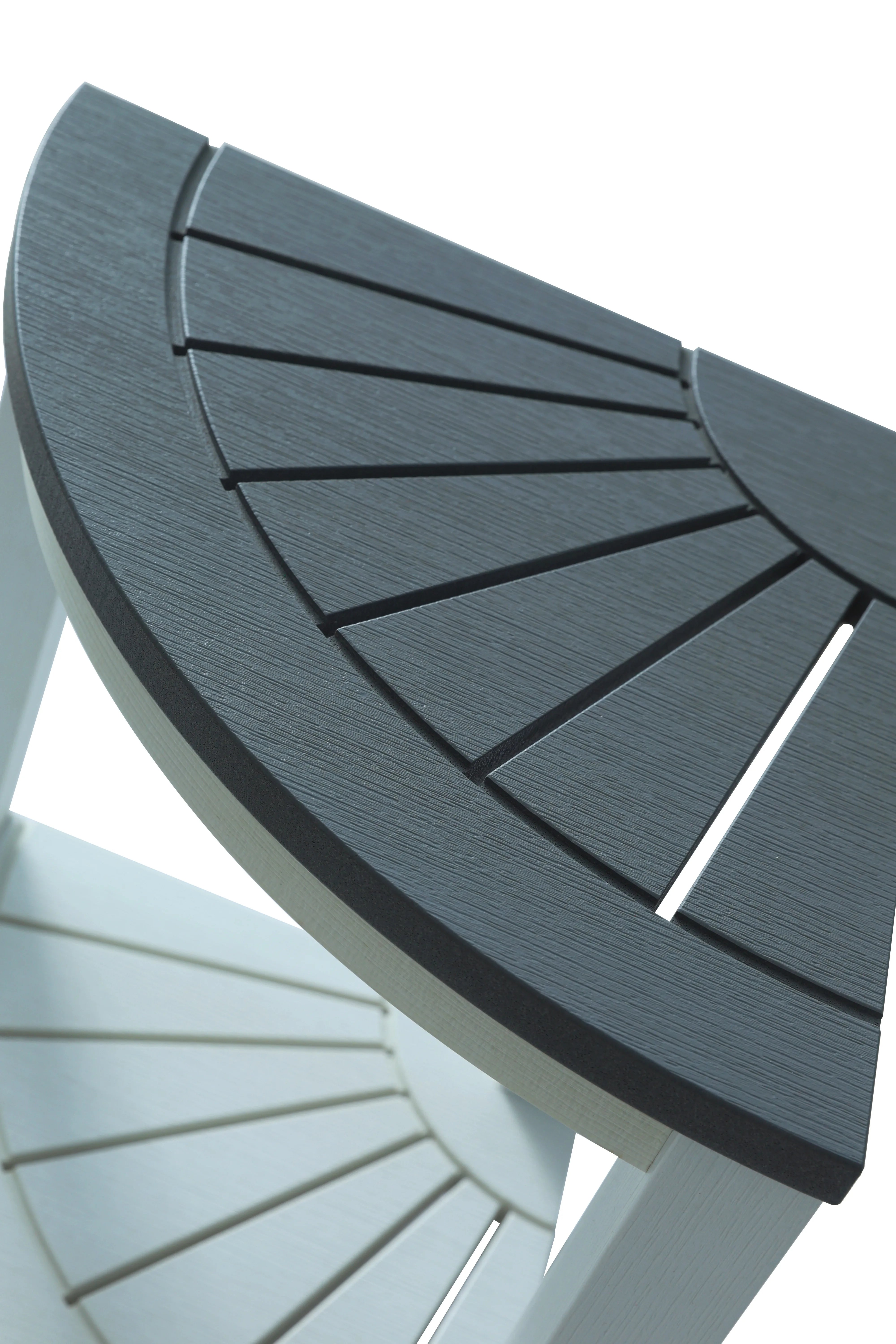Close view of a Polycobond dark HIPSWOOD slatted outdoor table surface